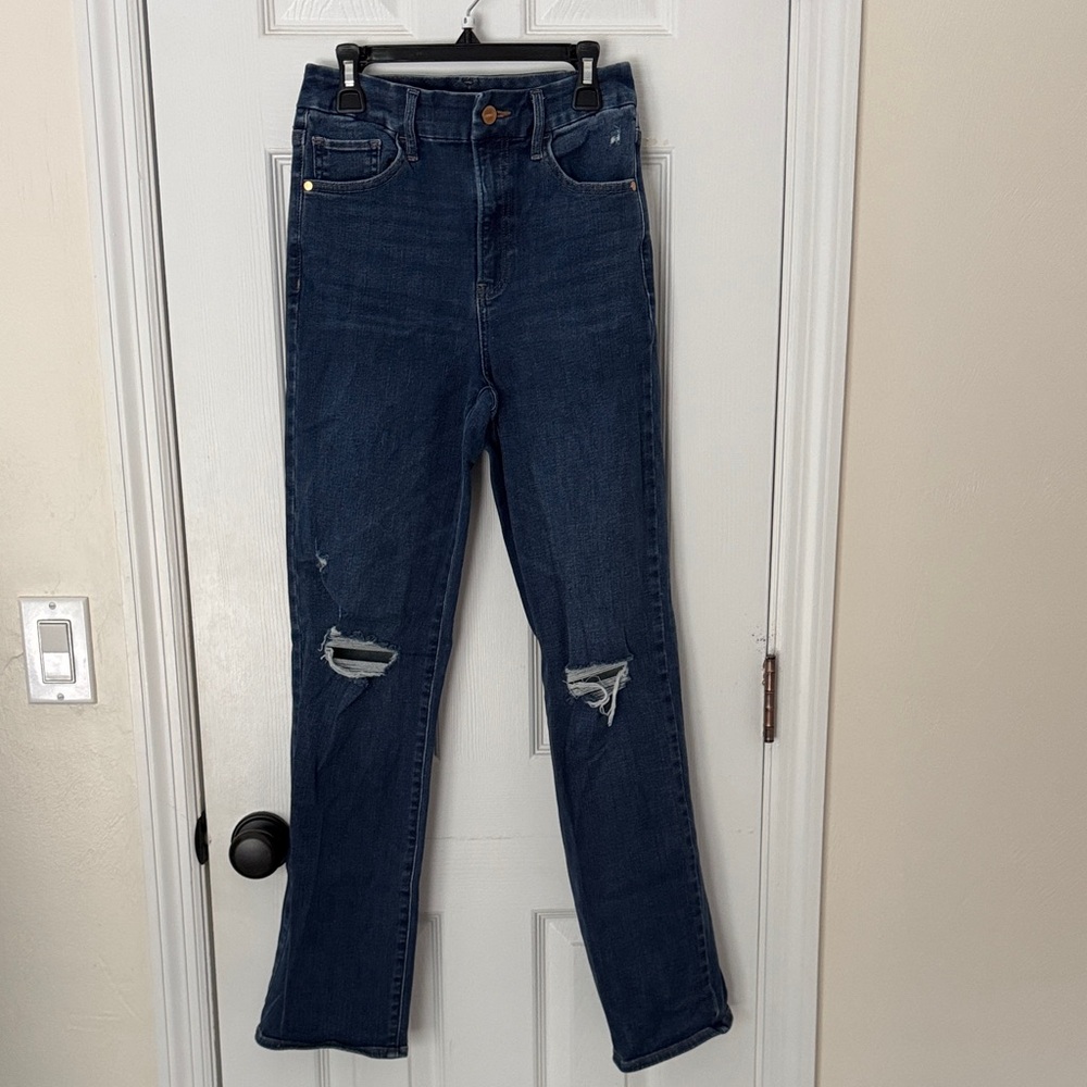 Express Dark Blue High Waisted Straight Leg Jeans